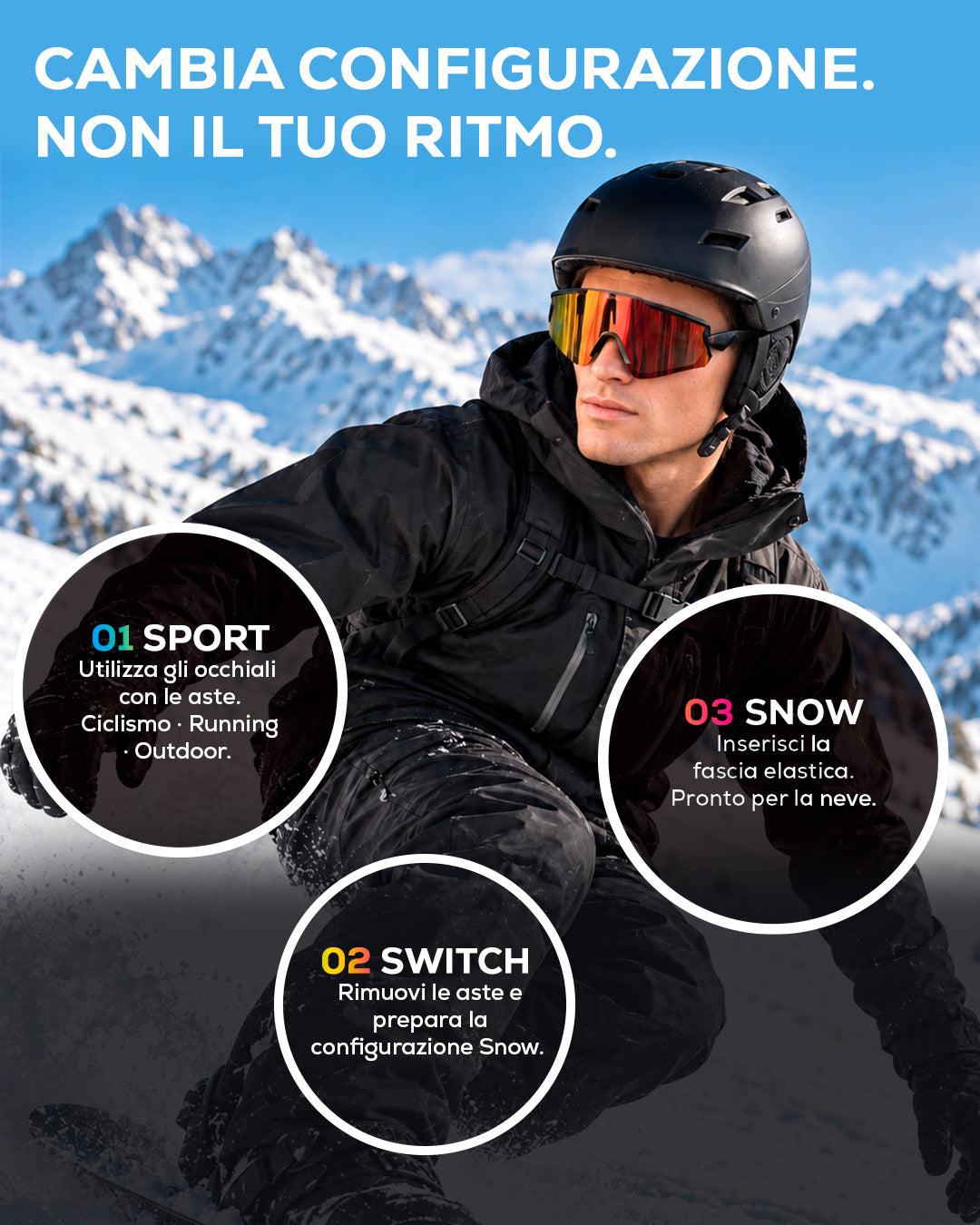 Eleva Shift Occhiali Sportivi 2-in-1 UV400 | Ciclismo, Running, Snow