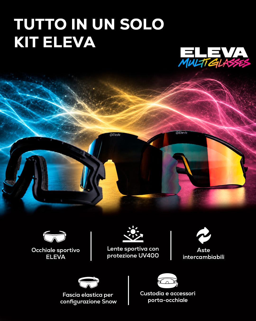 Eleva Shift Occhiali Sportivi 2-in-1 UV400 | Ciclismo, Running, Snow